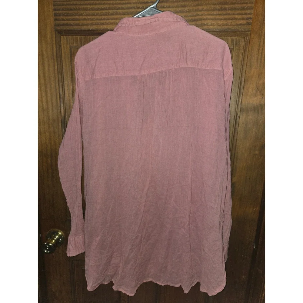 Free People FP One Dusty Rose Pink Gauze Pintuck Henley Tunic Top Womens Medium - Picture 2 of 4